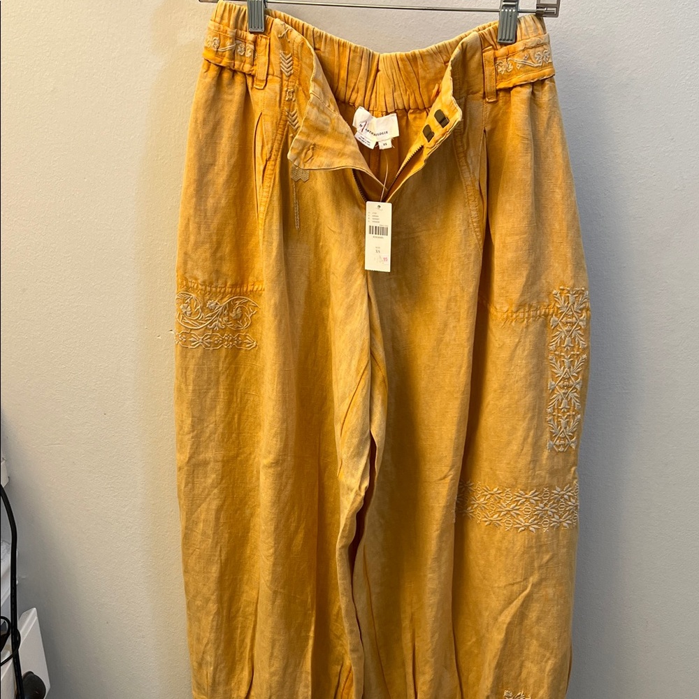 Anthropologie Yellow Wide Leg Pants - Picture 9 of 9